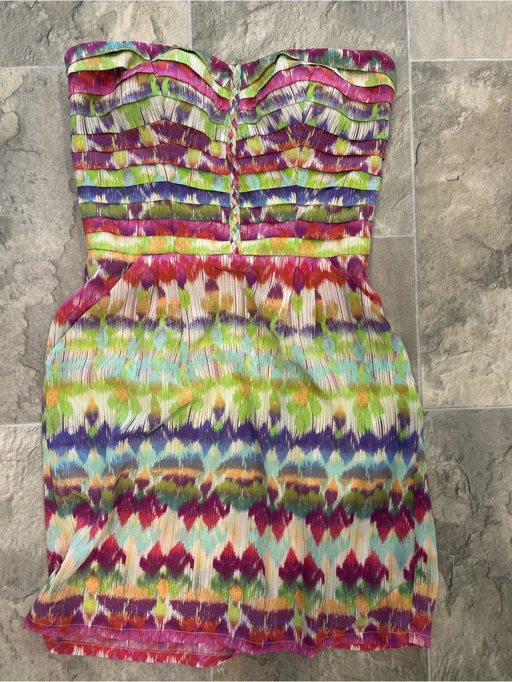 Colorful Strapless Pleated Summer Dress